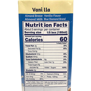 Blue Diamond Almond Breeze Almond Milk Vanilla 946ML (NOT UNSWEETENED)