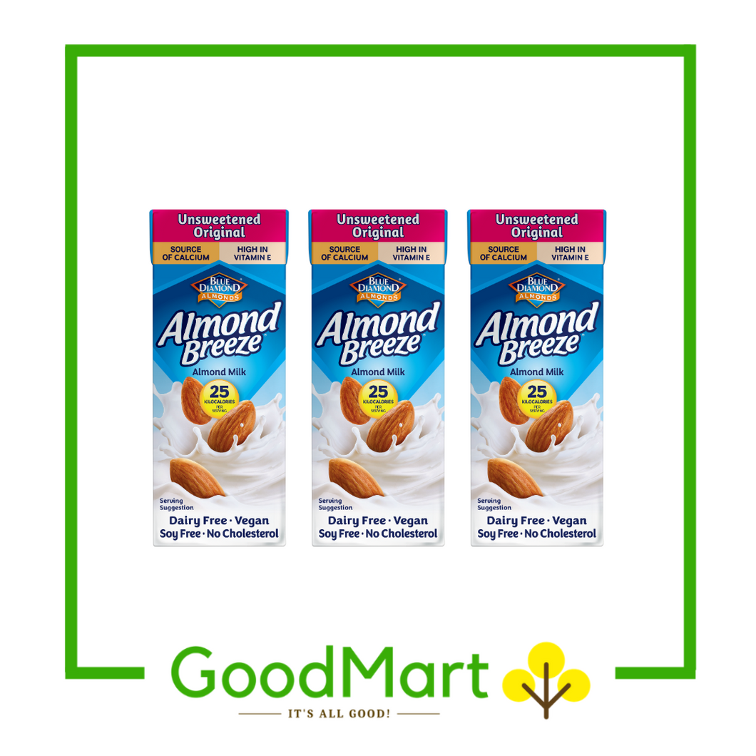 Blue Diamond Almond Breeze Almond Milk Unsweetened Original 180MLx3