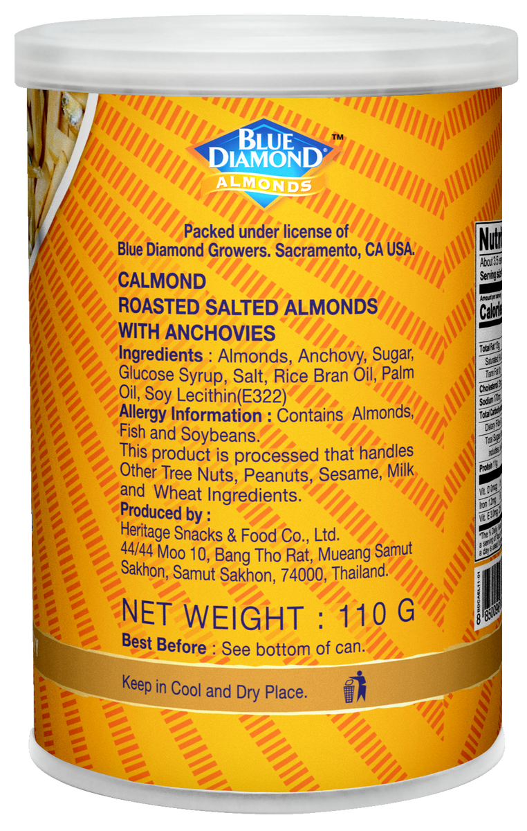Blue Diamond Calmond Roasted Salted Almonds & Anchovies 110g (in can ...